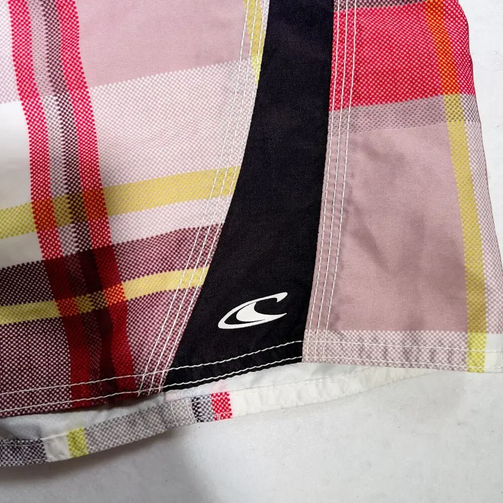 O'Neill Plaid Boardshorts Men's 37W Zip Side Pocket Hook & Loop &Tie String